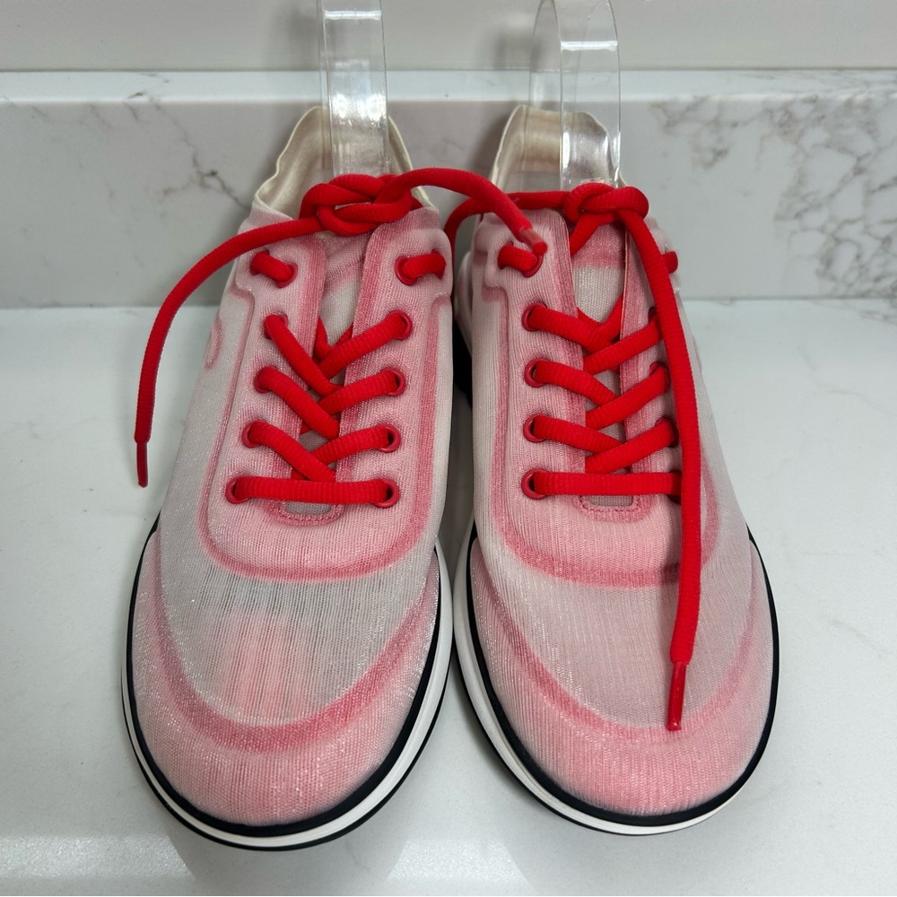 NEW Chanel Women's CC Low-Top Sneakers Mesh Lycra Red White EU 40 US 9.5-10 - Picture 3 of 10